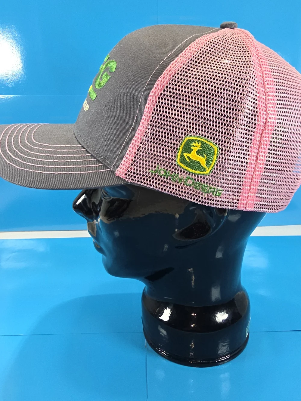John Deere KFG Pink Gray Mesh Trucker Snapback Hat